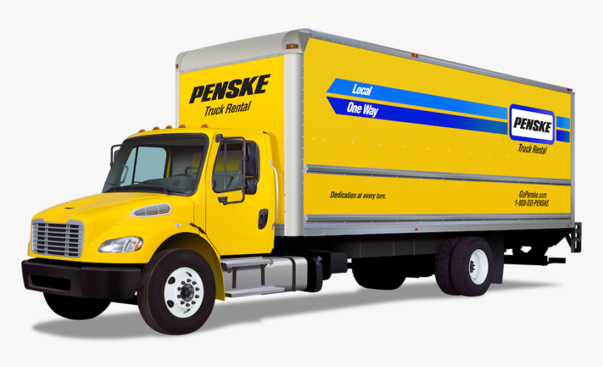 A yellow truck with the penske logo on it.
